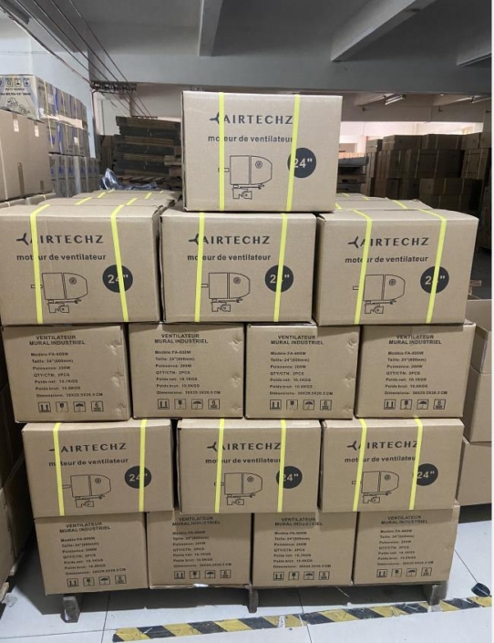 industrial wall mount fans packed in the warehouse